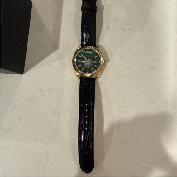 Jacquie Aiche Gold Case Watch with malachite  Dial and Black Strap - Picture 6 of 10